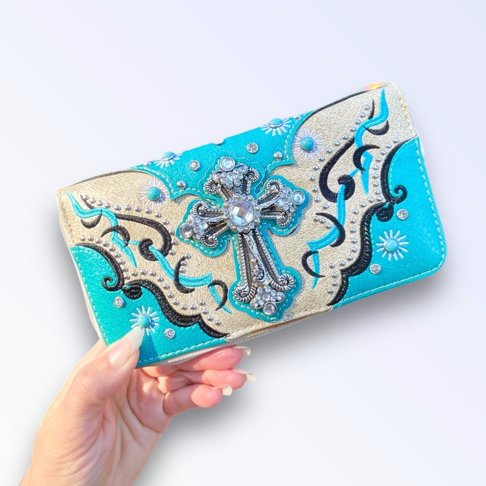 Vtg Y2K Bling Cowgirl Wallet Bedazzled Western Mcbling Wallet Rhinestones